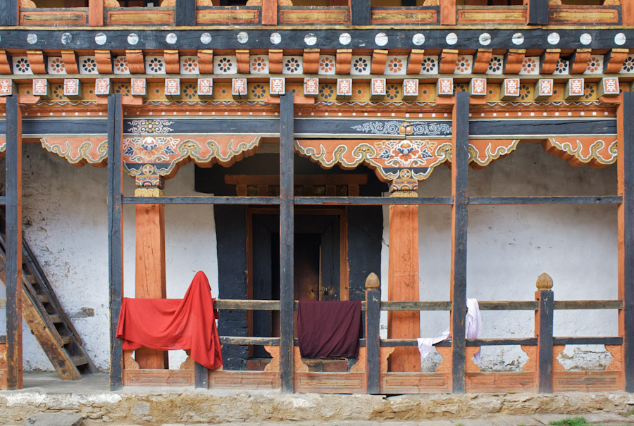 At an empty courtyard in Jakar Dzong
