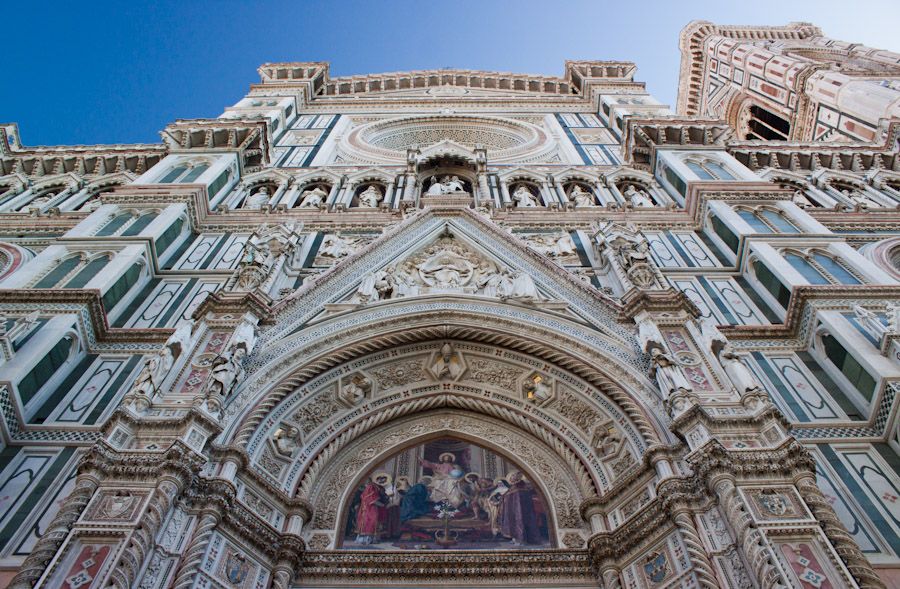 The enormous and intricate façade of the cathedral at Florence