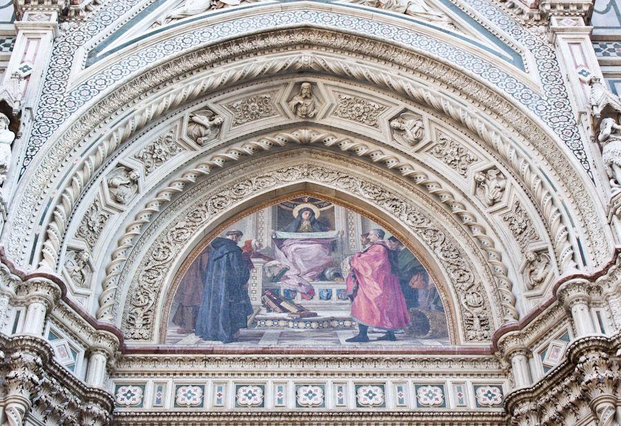 The enormous and intricate façade of the cathedral at Florence