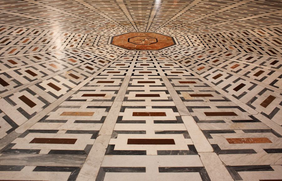 The marble floor inside
