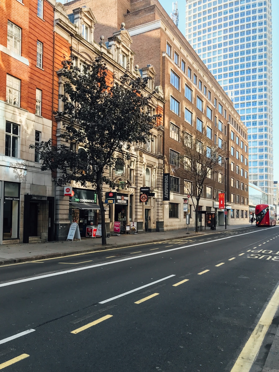 Skyscrapers looming over a street