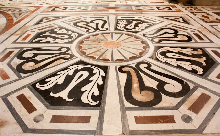 The marble floor inside