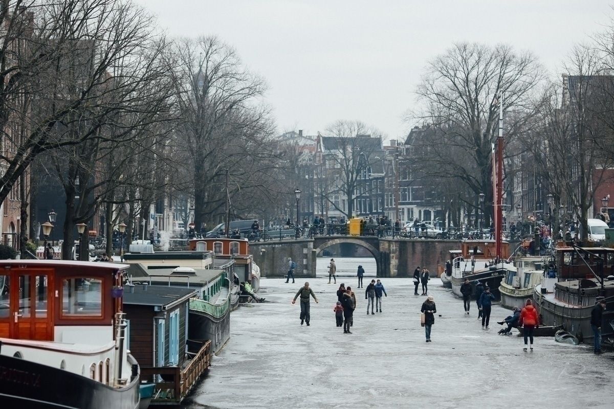 A frozen canal in Amsterdam