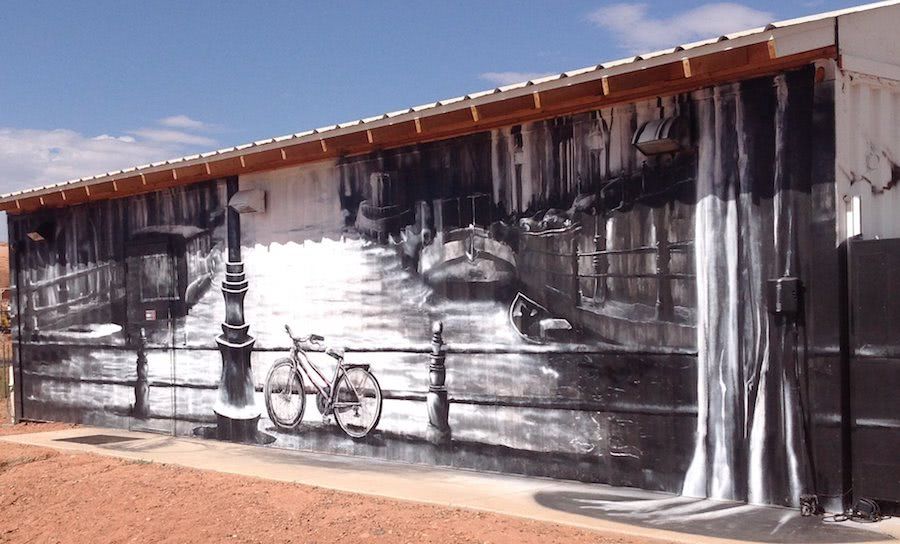 Hand painted IKEA print on the side of a container in Arizona