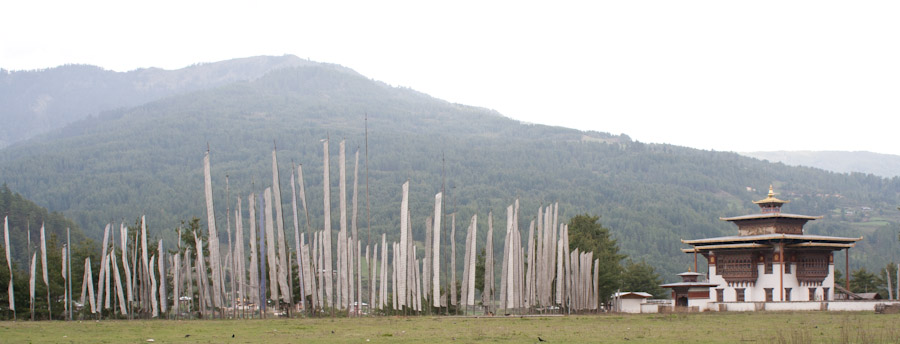 Prayer flags and a monastery